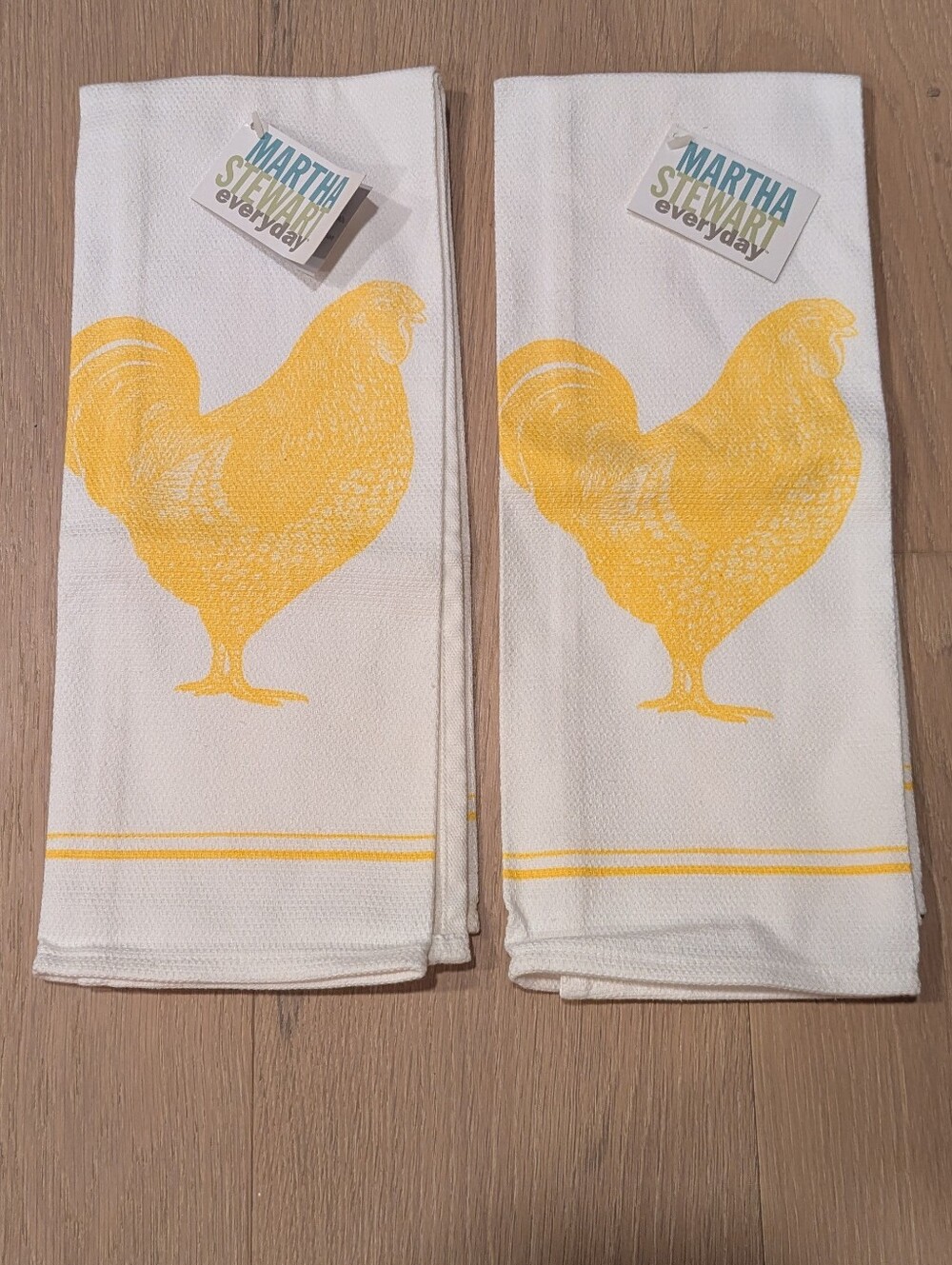 Vintage Martha Stewart Yellow Rooster Kitchen Towels - Set of 2